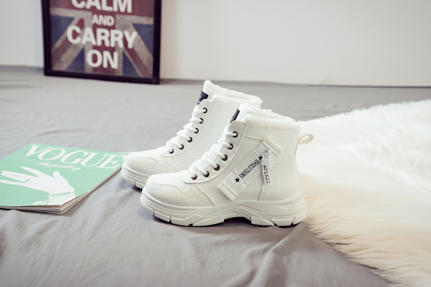 Women'S Casual Winter Boots - Thick Sole, Lace-Up, Round Toe, Mid-Heel, Warm Fleece Lined, All-Season Boots, Casual Boots|Round Toe Boots|Laceup Boots