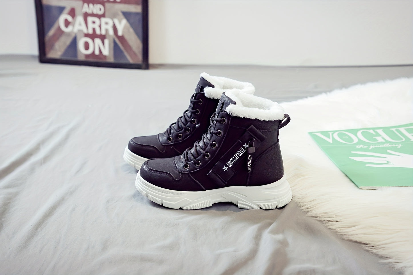 Women'S Casual Winter Boots - Thick Sole, Lace-Up, Round Toe, Mid-Heel, Warm Fleece Lined, All-Season Boots, Casual Boots|Round Toe Boots|Laceup Boots