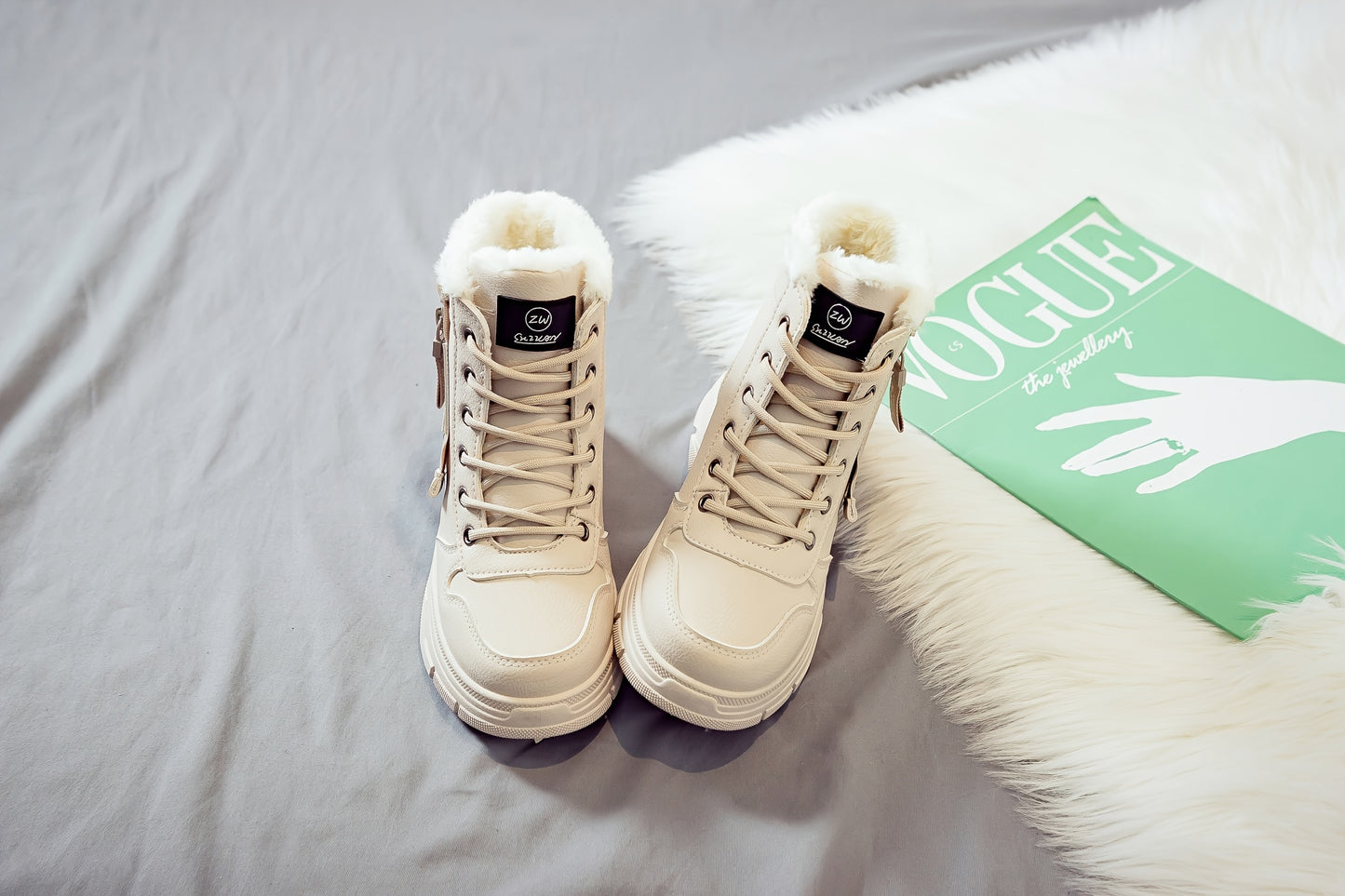 Women'S Casual Winter Boots - Thick Sole, Lace-Up, Round Toe, Mid-Heel, Warm Fleece Lined, All-Season Boots, Casual Boots|Round Toe Boots|Laceup Boots