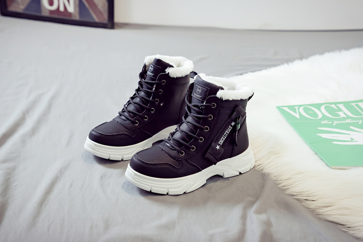 Women'S Casual Winter Boots - Thick Sole, Lace-Up, Round Toe, Mid-Heel, Warm Fleece Lined, All-Season Boots, Casual Boots|Round Toe Boots|Laceup Boots