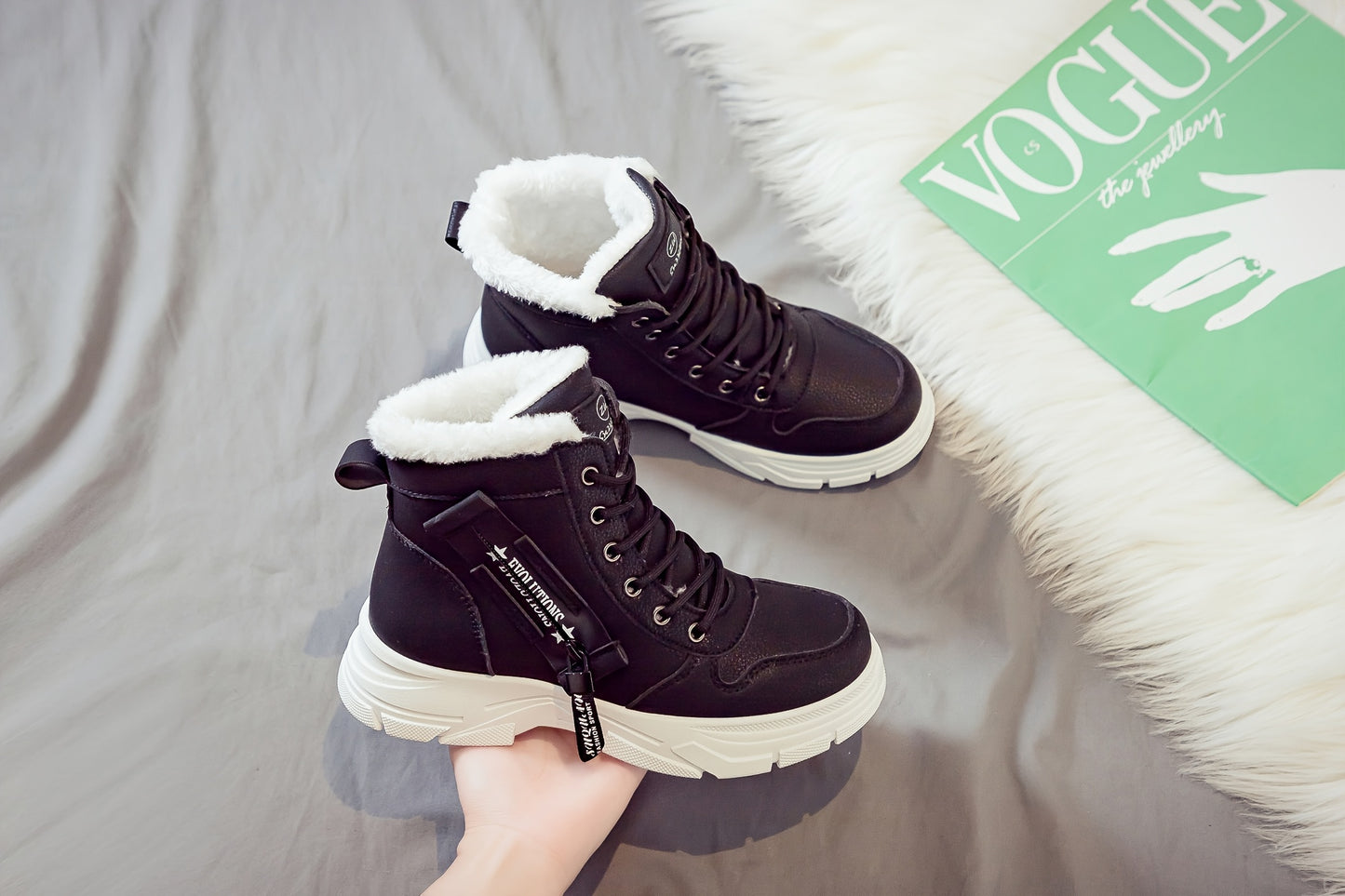 Women'S Casual Winter Boots - Thick Sole, Lace-Up, Round Toe, Mid-Heel, Warm Fleece Lined, All-Season Boots, Casual Boots|Round Toe Boots|Laceup Boots