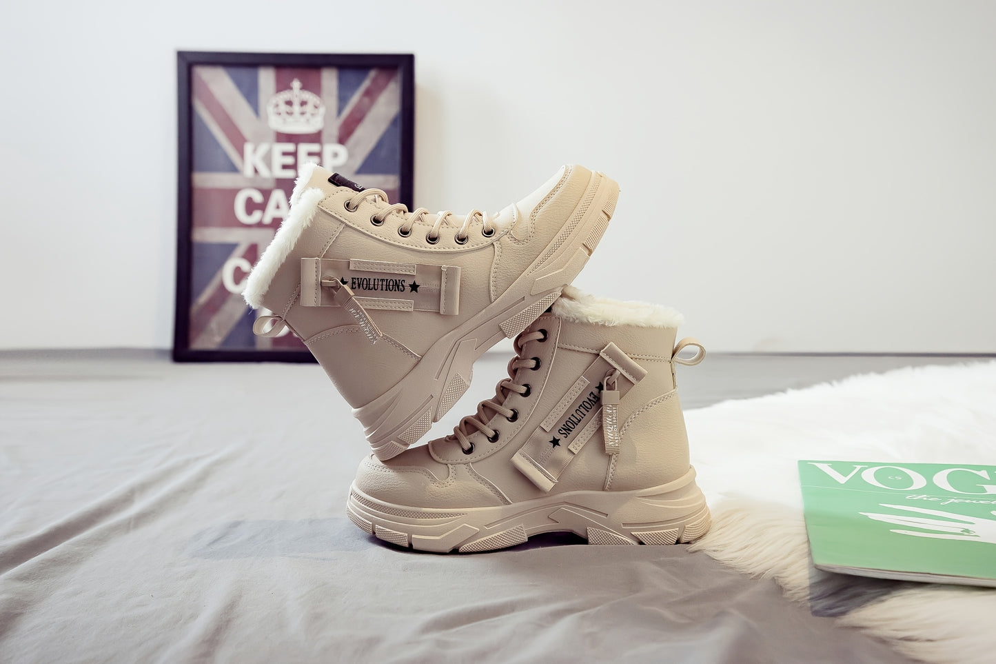 Women'S Casual Winter Boots - Thick Sole, Lace-Up, Round Toe, Mid-Heel, Warm Fleece Lined, All-Season Boots, Casual Boots|Round Toe Boots|Laceup Boots