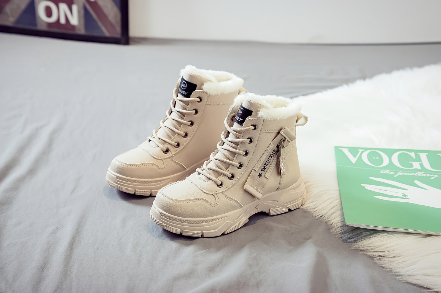 Women'S Casual Winter Boots - Thick Sole, Lace-Up, Round Toe, Mid-Heel, Warm Fleece Lined, All-Season Boots, Casual Boots|Round Toe Boots|Laceup Boots