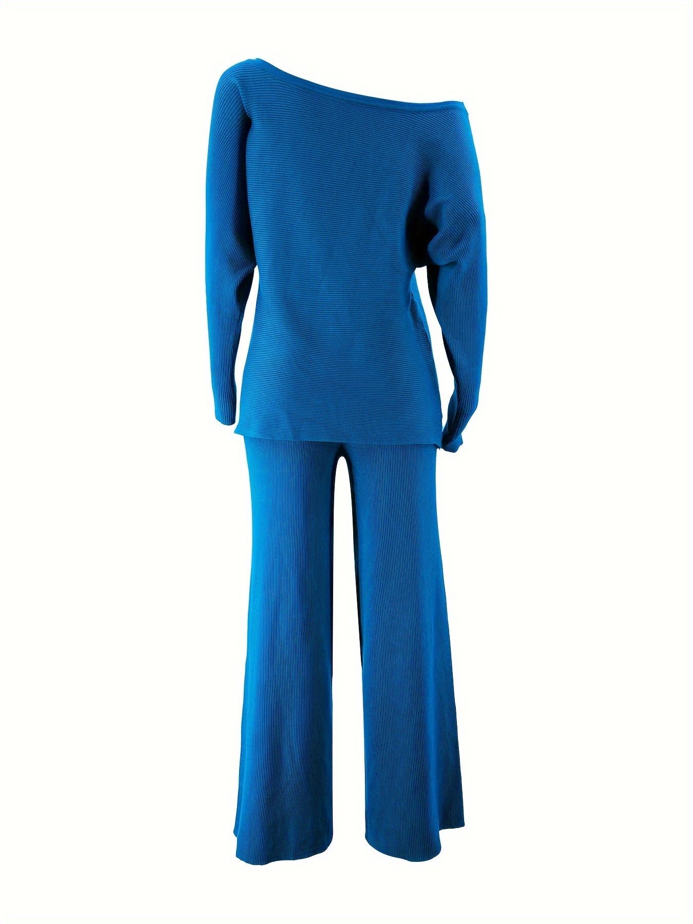 Women's Autumn and Winter Solid Color Off-Shoulder Sweater Top with Pants Set