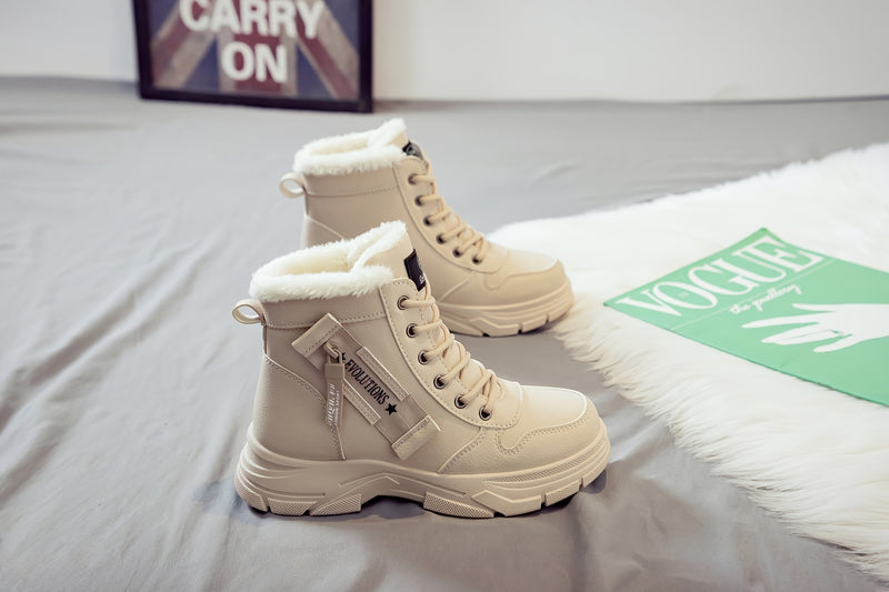 Women'S Casual Winter Boots - Thick Sole, Lace-Up, Round Toe, Mid-Heel, Warm Fleece Lined, All-Season Boots, Casual Boots|Round Toe Boots|Laceup Boots