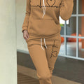 Women's Maroon Casual Fall/Winter Set - Heartbeat Print Hoodie with Kangaroo Pocket & Matching Joggers, Polyester-Spandex Blend, Machine Washable, Hoodie And Jogger Set