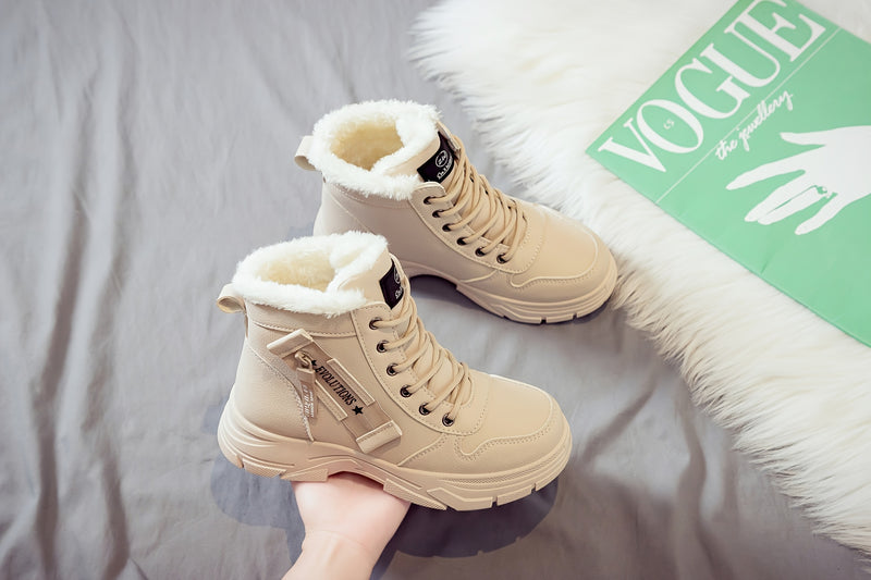 Women'S Casual Winter Boots - Thick Sole, Lace-Up, Round Toe, Mid-Heel, Warm Fleece Lined, All-Season Boots, Casual Boots|Round Toe Boots|Laceup Boots