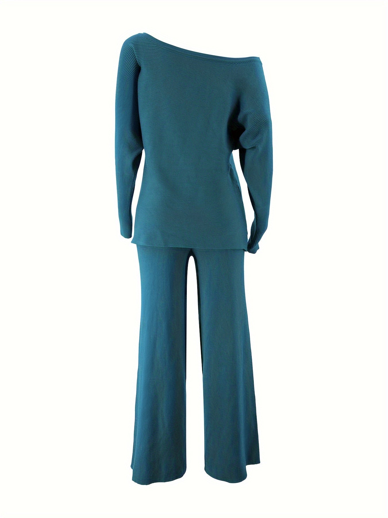 Women's Autumn and Winter Solid Color Off-Shoulder Sweater Top with Pants Set