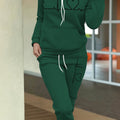 Women's Maroon Casual Fall/Winter Set - Heartbeat Print Hoodie with Kangaroo Pocket & Matching Joggers, Polyester-Spandex Blend, Machine Washable, Hoodie And Jogger Set