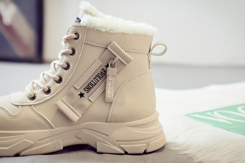 Women'S Casual Winter Boots - Thick Sole, Lace-Up, Round Toe, Mid-Heel, Warm Fleece Lined, All-Season Boots, Casual Boots|Round Toe Boots|Laceup Boots