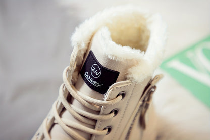 Women'S Casual Winter Boots - Thick Sole, Lace-Up, Round Toe, Mid-Heel, Warm Fleece Lined, All-Season Boots, Casual Boots|Round Toe Boots|Laceup Boots