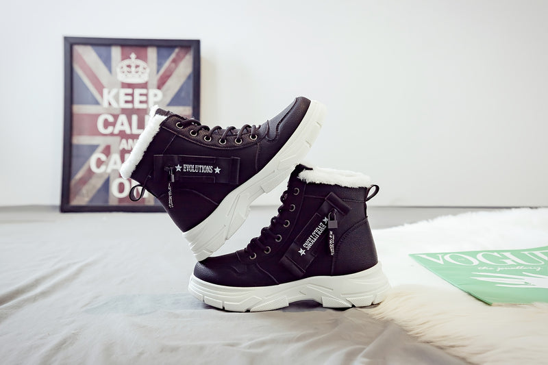 Women'S Casual Winter Boots - Thick Sole, Lace-Up, Round Toe, Mid-Heel, Warm Fleece Lined, All-Season Boots, Casual Boots|Round Toe Boots|Laceup Boots