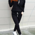 Trendy Solid Womens Two-Piece Set - Comfy Hoodie with Kangaroo Pockets & Drawstring Pants Outfit - Casual, Stylish, Versatile Wardrobe Essential