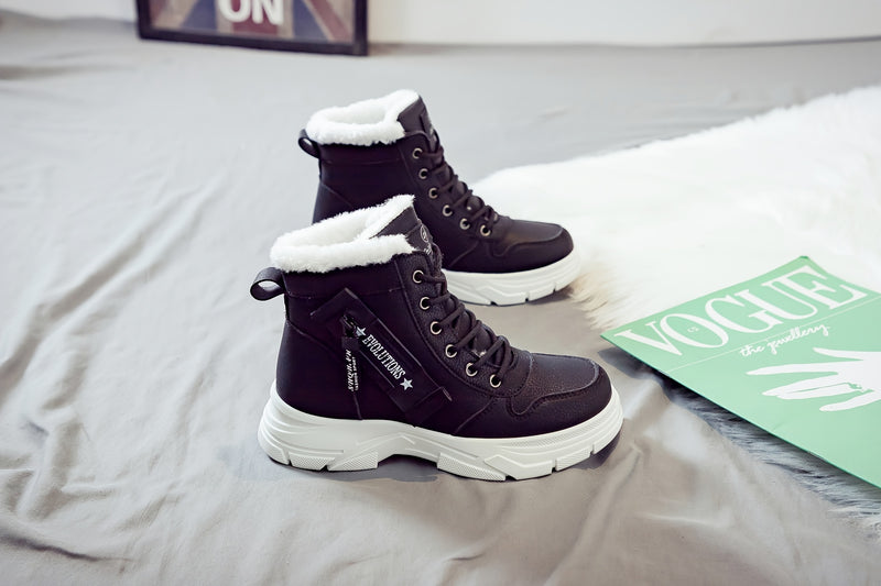 Women'S Casual Winter Boots - Thick Sole, Lace-Up, Round Toe, Mid-Heel, Warm Fleece Lined, All-Season Boots, Casual Boots|Round Toe Boots|Laceup Boots