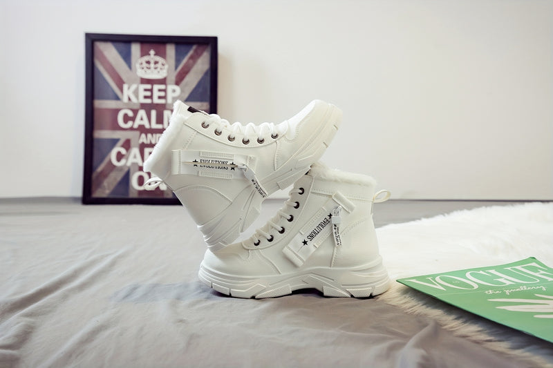 Women'S Casual Winter Boots - Thick Sole, Lace-Up, Round Toe, Mid-Heel, Warm Fleece Lined, All-Season Boots, Casual Boots|Round Toe Boots|Laceup Boots