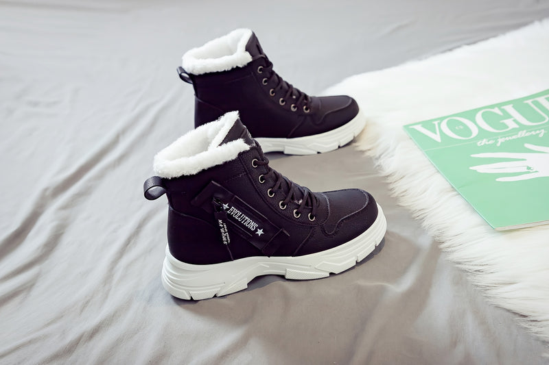 Women'S Casual Winter Boots - Thick Sole, Lace-Up, Round Toe, Mid-Heel, Warm Fleece Lined, All-Season Boots, Casual Boots|Round Toe Boots|Laceup Boots