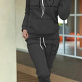 Women's Maroon Casual Fall/Winter Set - Heartbeat Print Hoodie with Kangaroo Pocket & Matching Joggers, Polyester-Spandex Blend, Machine Washable, Hoodie And Jogger Set