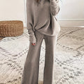 Women's Autumn and Winter Solid Color Off-Shoulder Sweater Top with Pants Set