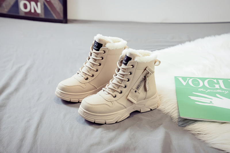 Women'S Casual Winter Boots - Thick Sole, Lace-Up, Round Toe, Mid-Heel, Warm Fleece Lined, All-Season Boots, Casual Boots|Round Toe Boots|Laceup Boots