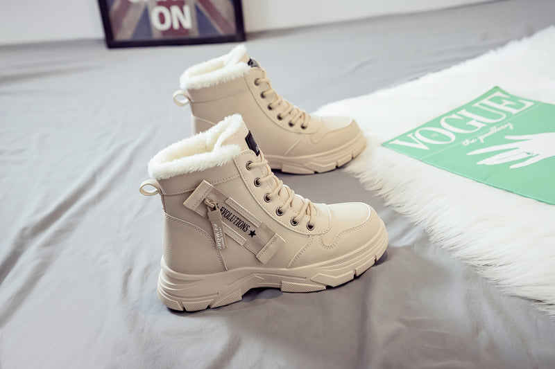 Women'S Casual Winter Boots - Thick Sole, Lace-Up, Round Toe, Mid-Heel, Warm Fleece Lined, All-Season Boots, Casual Boots|Round Toe Boots|Laceup Boots