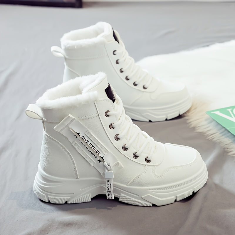 Women'S Casual Winter Boots - Thick Sole, Lace-Up, Round Toe, Mid-Heel, Warm Fleece Lined, All-Season Boots, Casual Boots|Round Toe Boots|Laceup Boots
