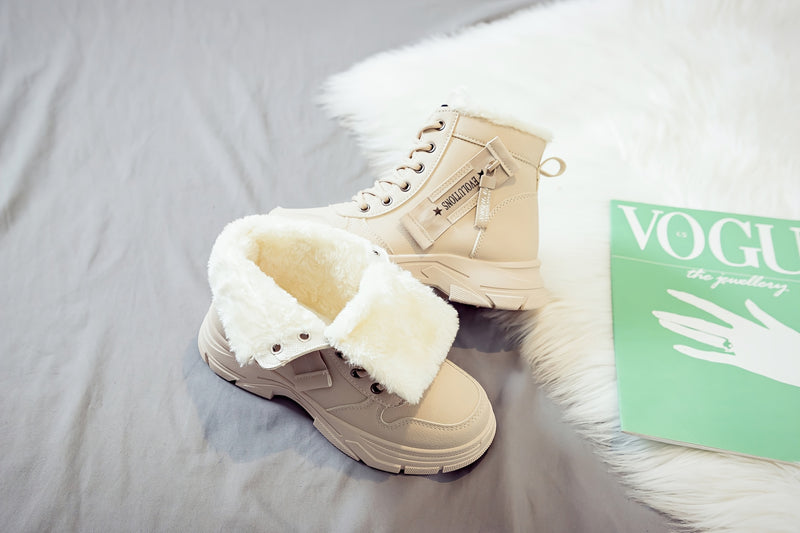 Women'S Casual Winter Boots - Thick Sole, Lace-Up, Round Toe, Mid-Heel, Warm Fleece Lined, All-Season Boots, Casual Boots|Round Toe Boots|Laceup Boots