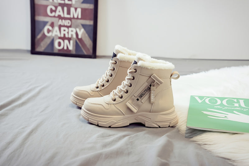 Women'S Casual Winter Boots - Thick Sole, Lace-Up, Round Toe, Mid-Heel, Warm Fleece Lined, All-Season Boots, Casual Boots|Round Toe Boots|Laceup Boots